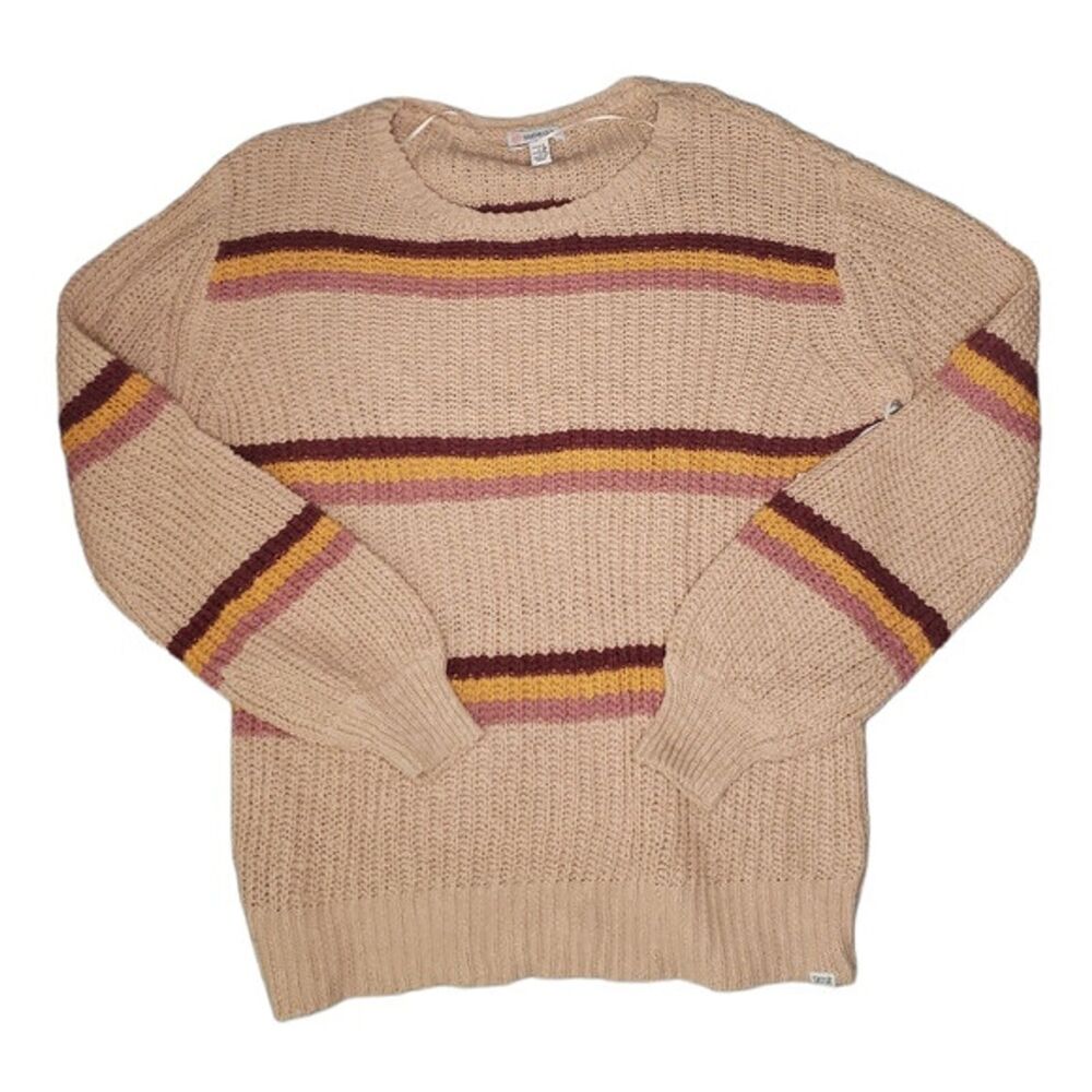 NWT sisstrEvolution Tan Striped Cotton Long Sleeve Sweater Size S